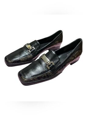 Amalfi by Rangoni Black Leather Loafers w/ Multi toned Croc Trim